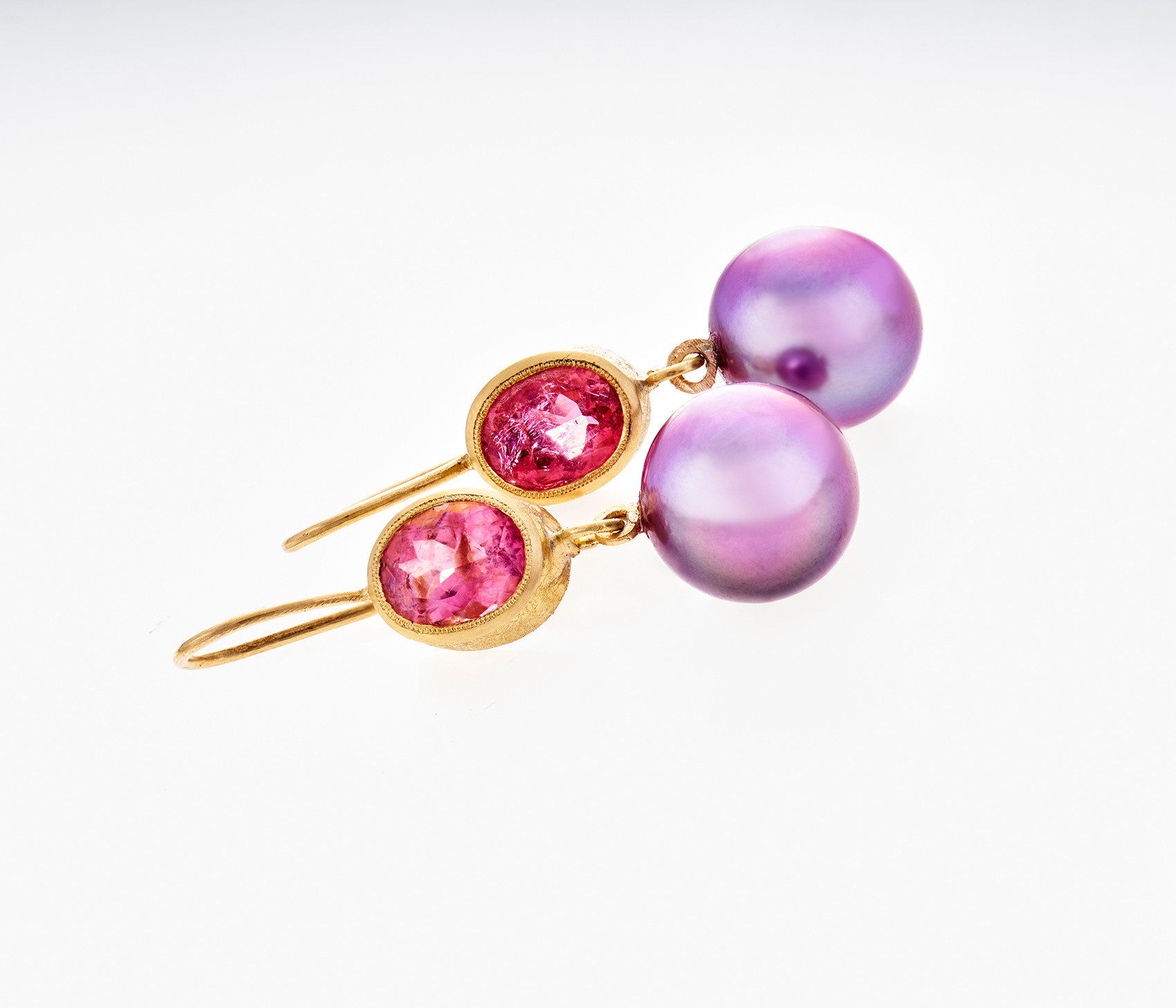 Ohrhänger mit pink Topas und Mingperlen 12,5mm in 750 GG